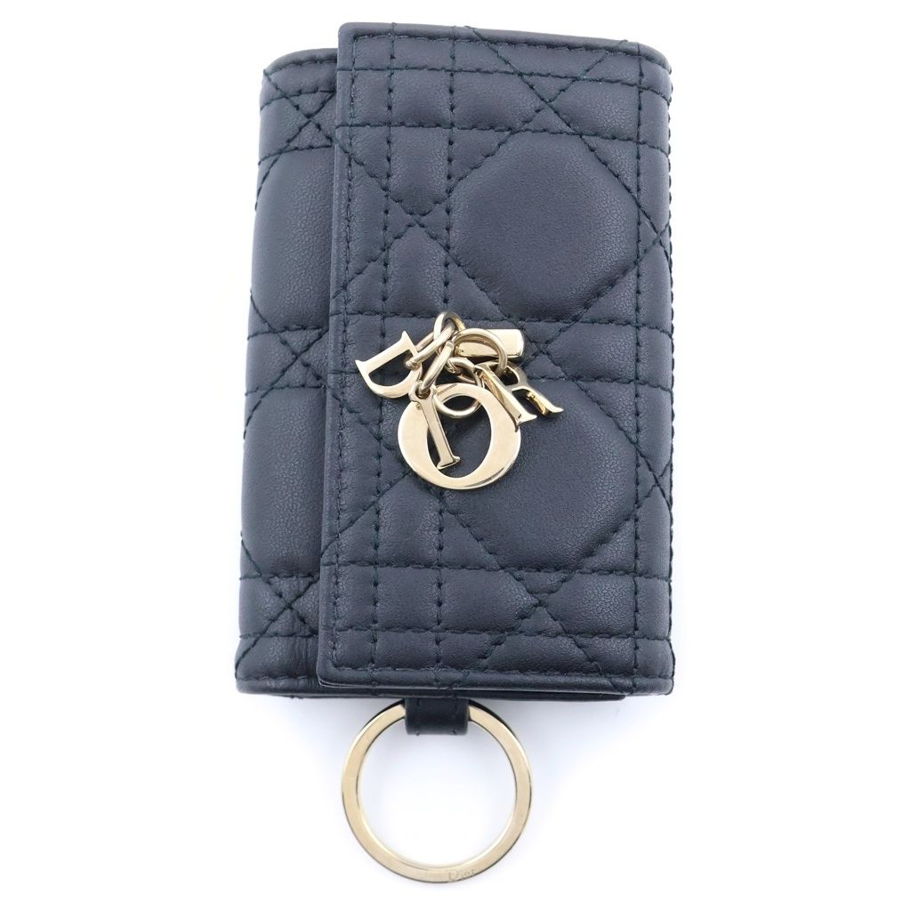 Dior Cannage Lady Key Case Black Calfskin Gold