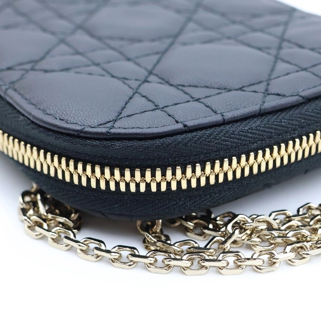 Dior Lady Cannage Chain Shoulder Phone Case Black — view 6