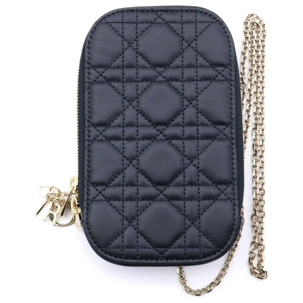 Dior Lady Cannage Chain Shoulder Phone Case Black