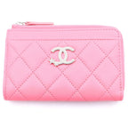 Chanel Coco Star Quilted L-shaped Coin Card Holder Fragment Case Pink