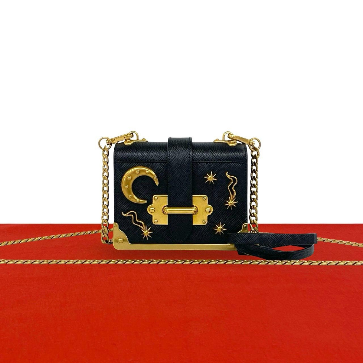 Prada Cahier Studs Logo Saffiano Leather Shoulder Bag Mini Pochette Crossbody