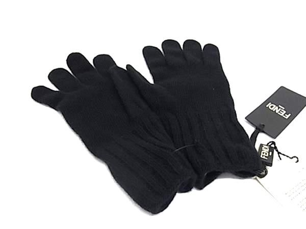 Fendi Zucca Pattern Wool Cashmere Patch S M Black Gloves — view 2