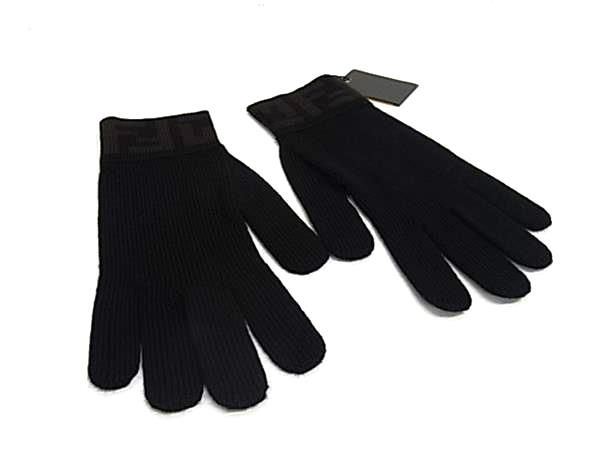 Fendi Zucca Pattern Wool 100% Gloves Black Brown