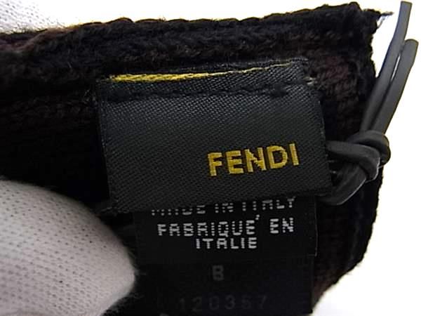 Fendi Zucca Pattern Wool 100% Gloves Black Brown — view 5