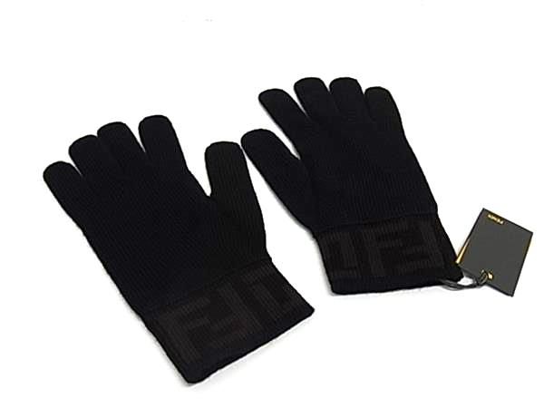 Fendi Zucca Pattern Wool 100% Gloves Black Brown — view 2