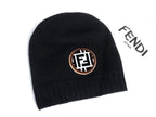 Fendi Zucca Pattern Wool Cashmere Knit Cap Hat Black