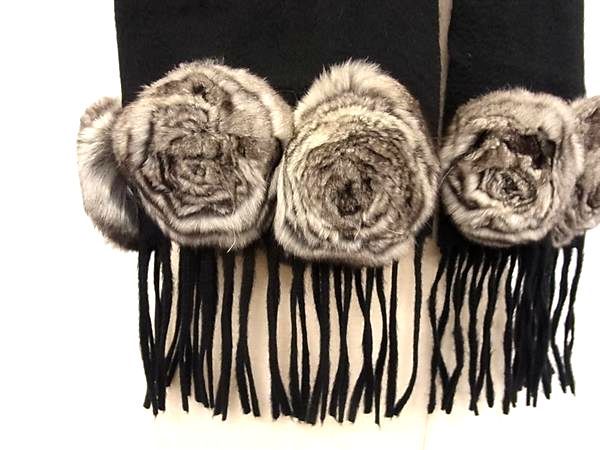 Fendi Cashmere 100% Fringe Scarf Shawl Black — view 2
