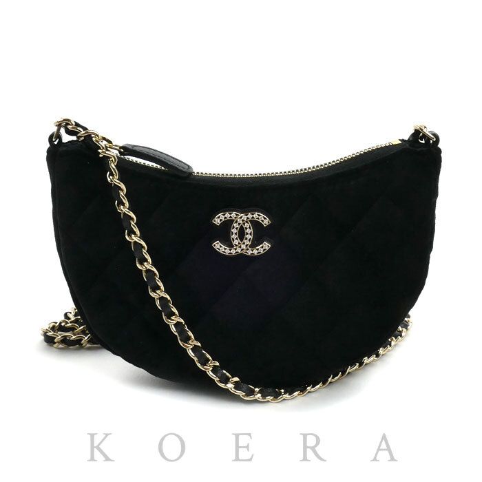 Chanel Quilted Velour Hobo Chain Shoulder Bag Black