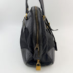 Prada Bowling Triangle Logo Leather Trim Shoulder Bag Nylon Black Gold Vintage — view 5