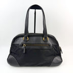 Prada Bowling Triangle Logo Leather Trim Shoulder Bag Nylon Black Gold Vintage — view 3