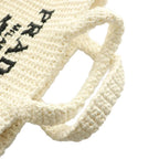 Prada Handbag Raffia Logo Braid Bicolor Triangle Plate White Black — view 6