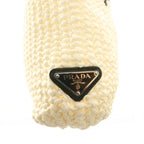 Prada Handbag Raffia Logo Braid Bicolor Triangle Plate White Black — view 8