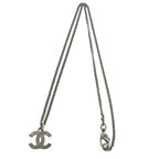 Chanel CC Logo Metal Rhinestone Necklace Silver — view 6