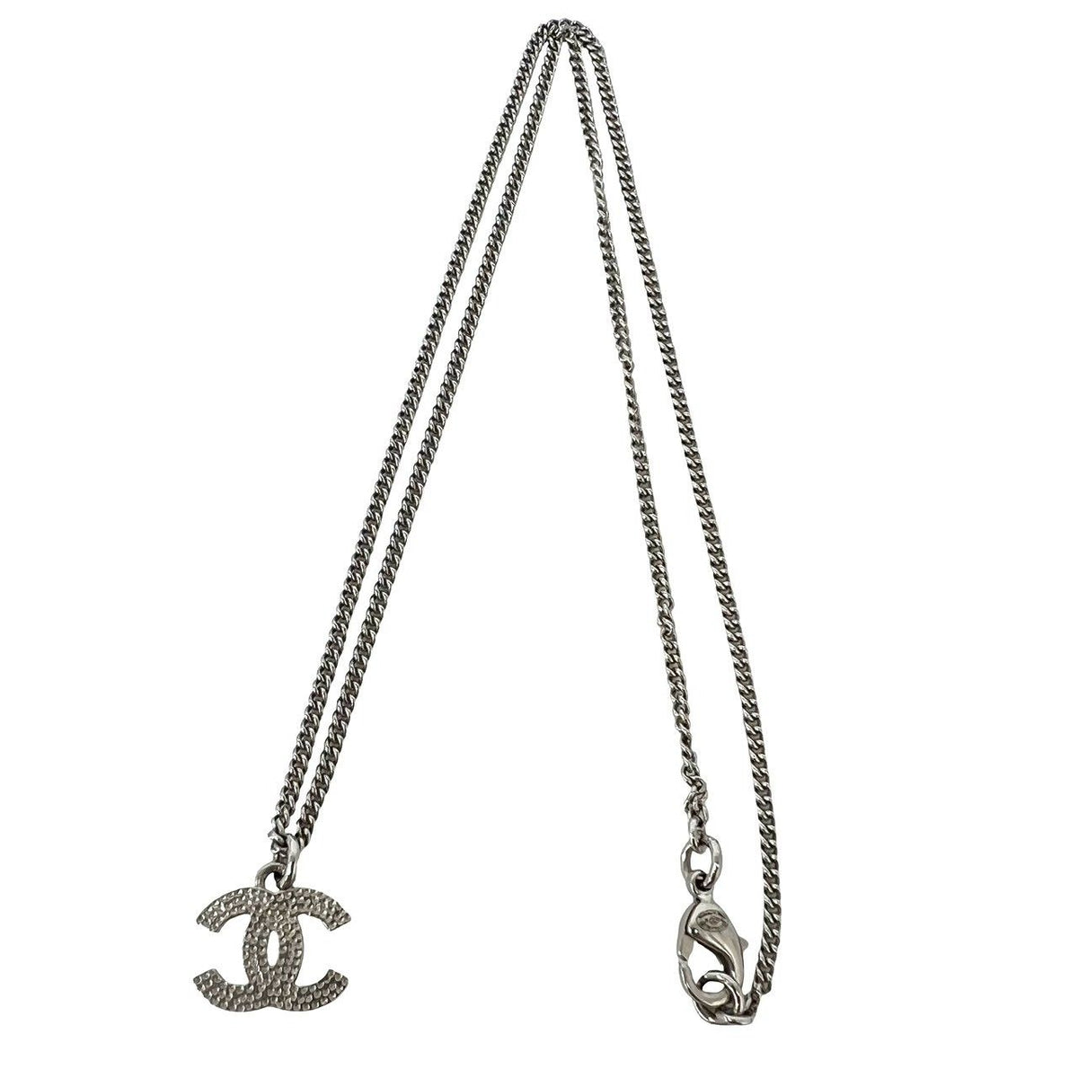 Chanel CC Logo Metal Rhinestone Necklace Silver — view 6