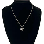 Chanel CC Logo Metal Rhinestone Necklace Silver — view 2
