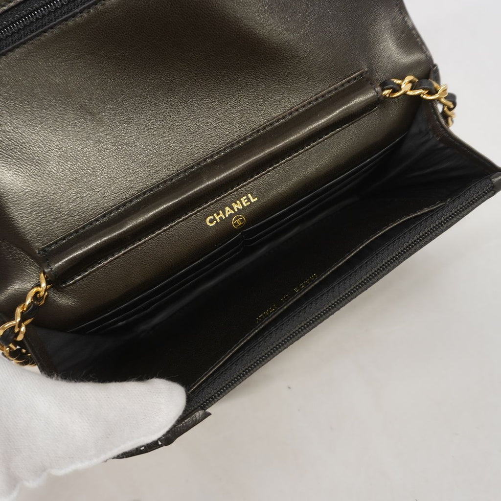 Chanel Wallet on Chain Leather Black Gold Shoulder Bag — view 4