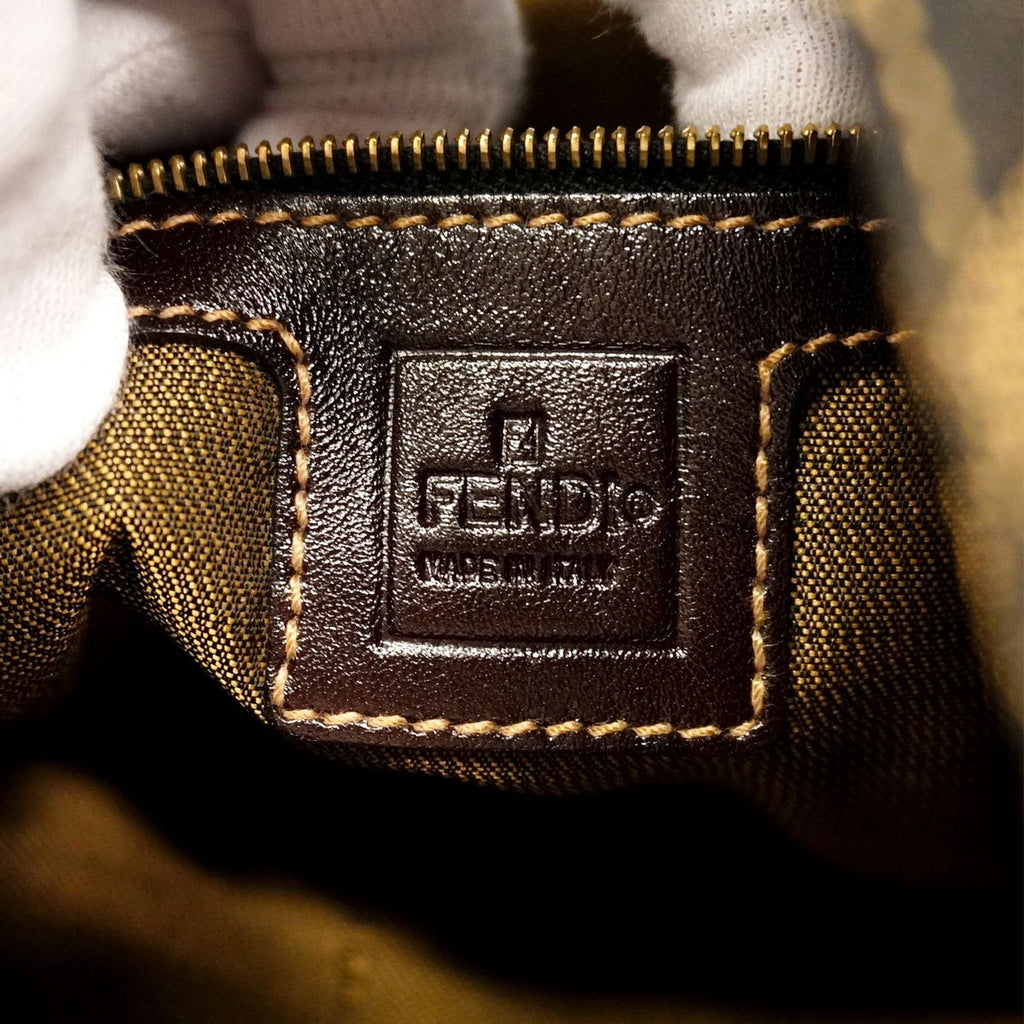 Fendi Shoulder Bag Zucca Nylon Canvas Brown Gold — view 5