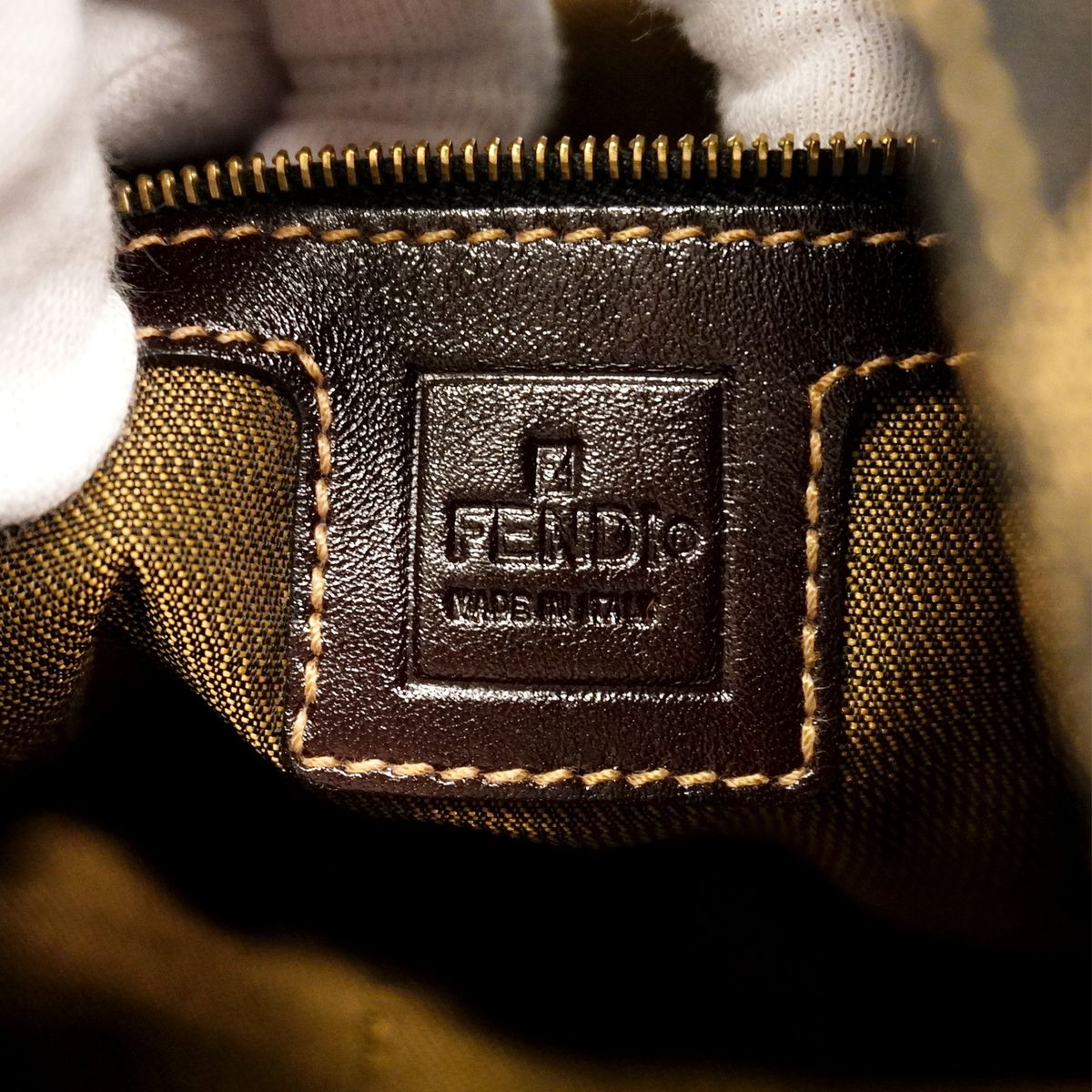 Fendi Shoulder Bag Zucca Nylon Canvas Brown Gold — view 5
