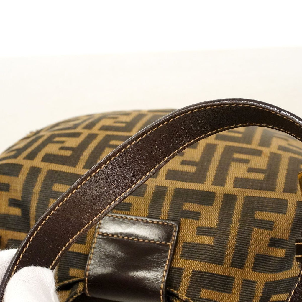 Fendi Shoulder Bag Zucca Nylon Canvas Brown Gold — view 8