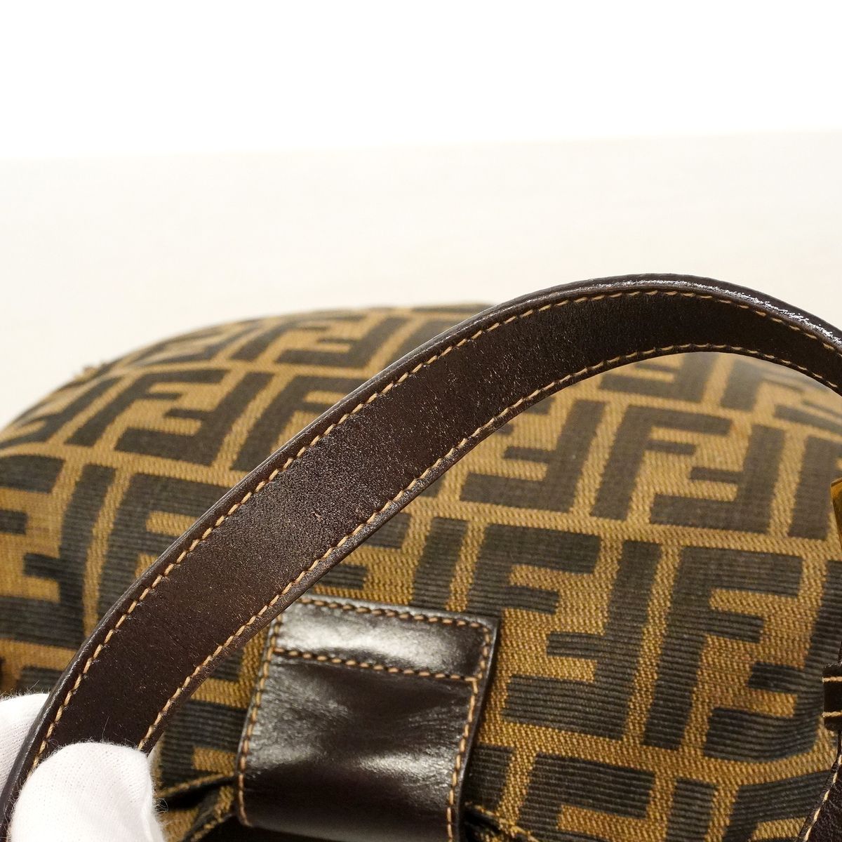 Fendi Shoulder Bag Zucca Nylon Canvas Brown Gold — view 8