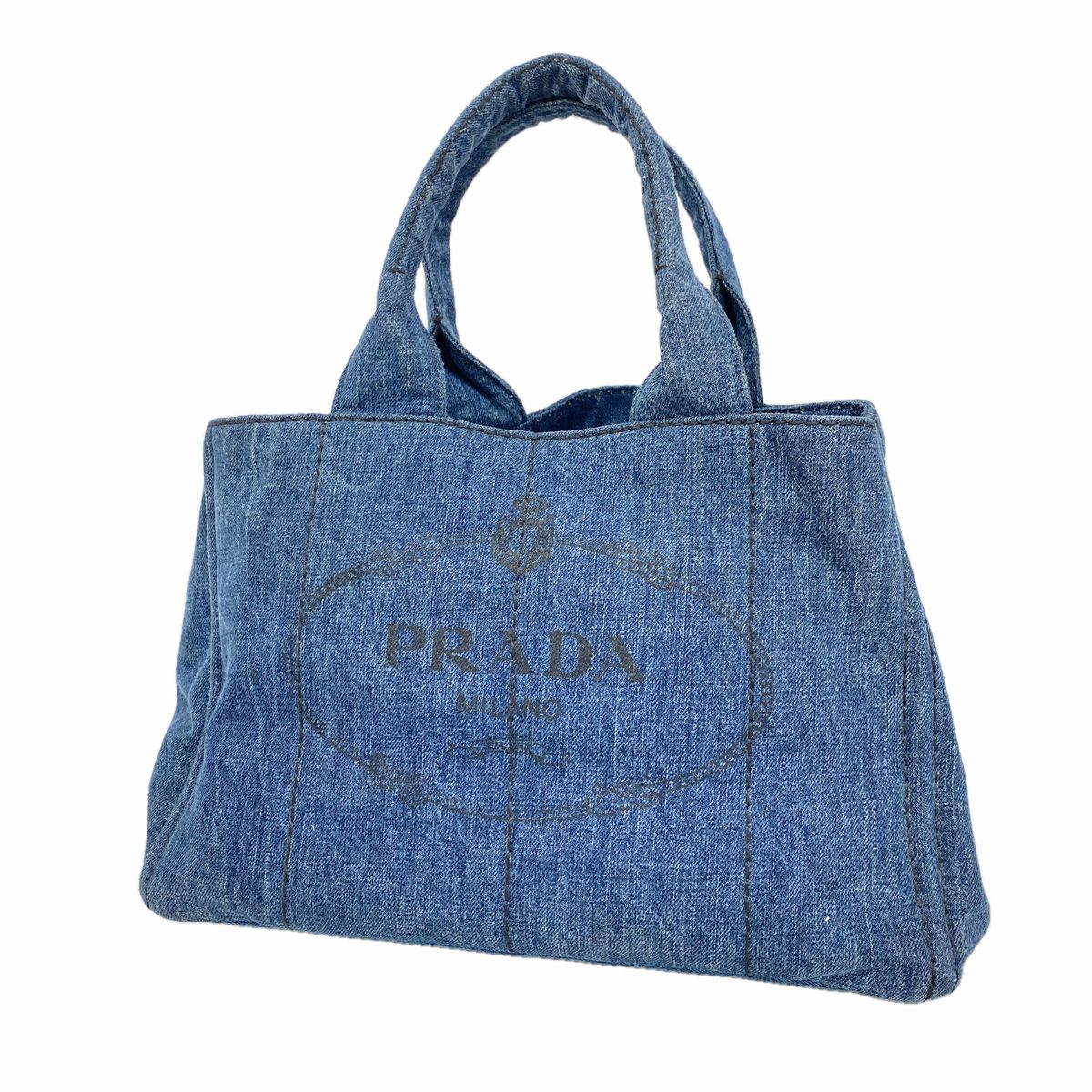 Prada Tote Bag Canapa Denim Navy Gold