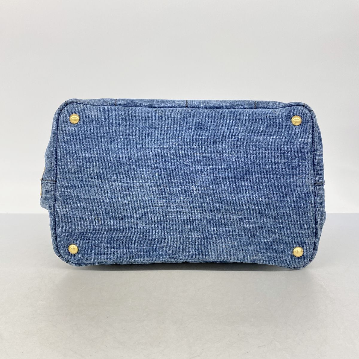 Prada Tote Bag Canapa Denim Navy Gold — view 3