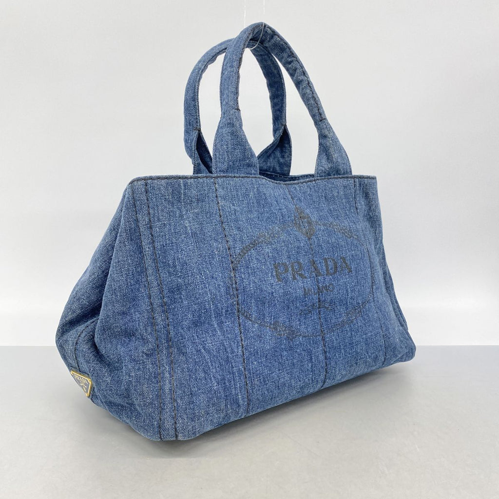 Prada Tote Bag Canapa Denim Navy Gold — view 2
