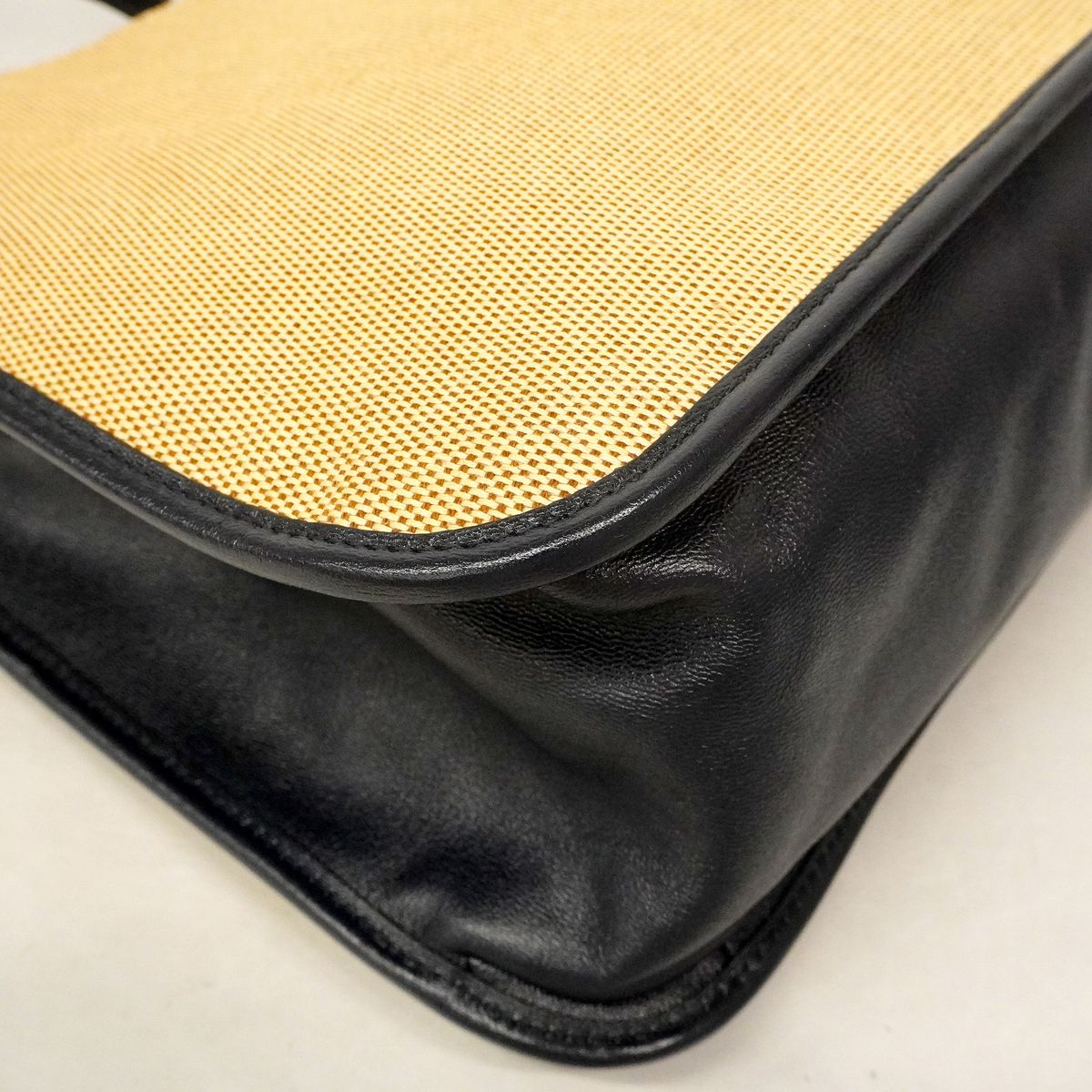 Gucci Tote Bag Horsebit Canvas Leather Beige Navy Gold — view 6