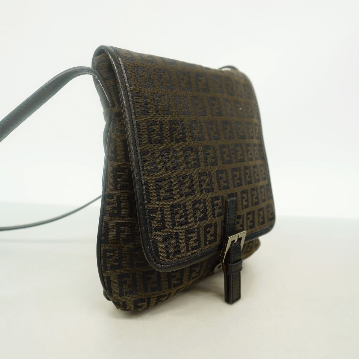 Fendi Shoulder Bag Zucchino Nylon Canvas Dark Brown Silver — view 2