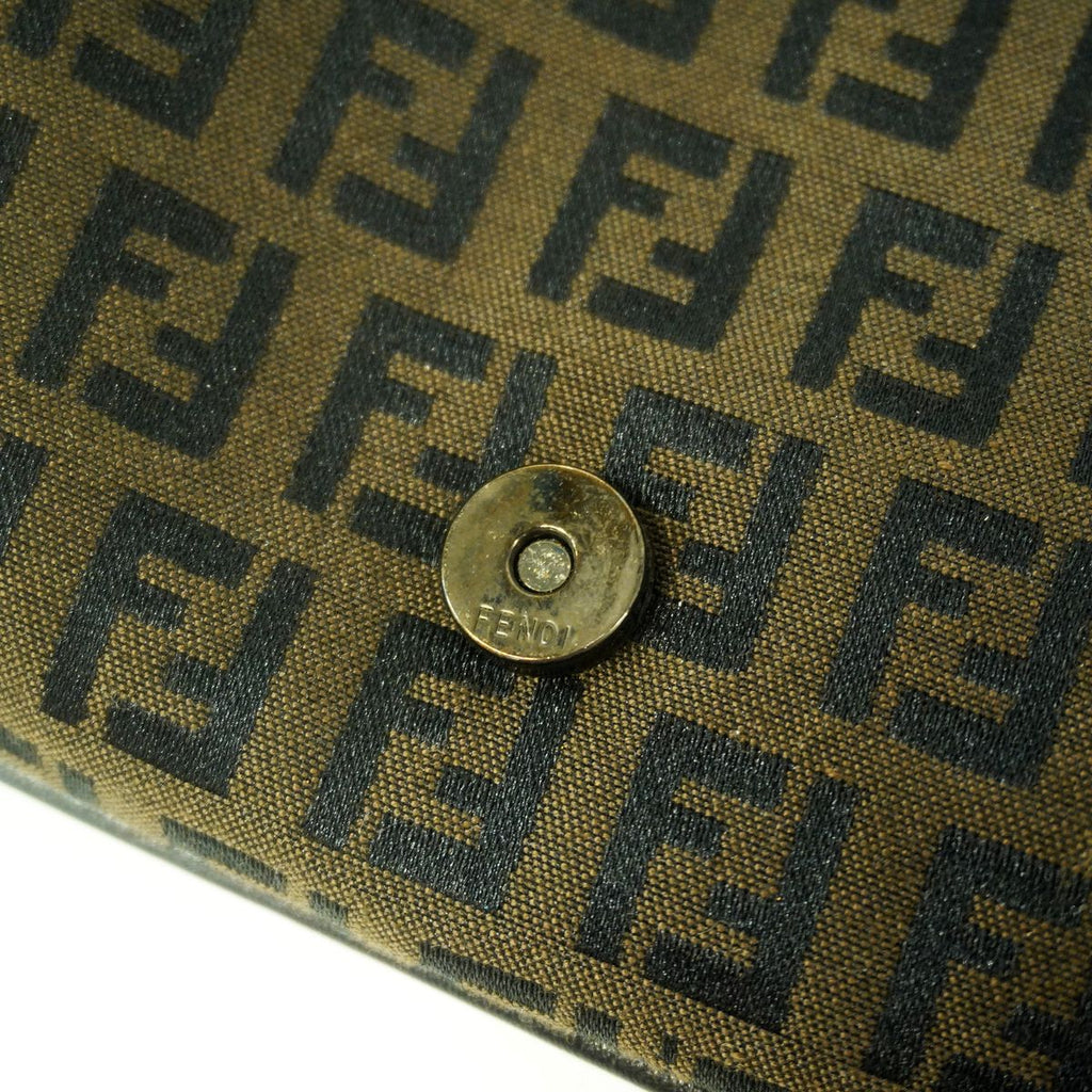 Fendi Shoulder Bag Zucchino Nylon Canvas Dark Brown Silver — view 7