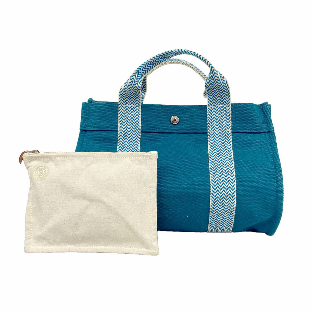 Hermes Tote Bag Cannes PM Canvas Blue Silver