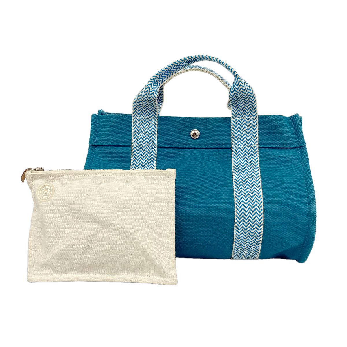 Hermes Tote Bag Cannes PM Canvas Blue Silver