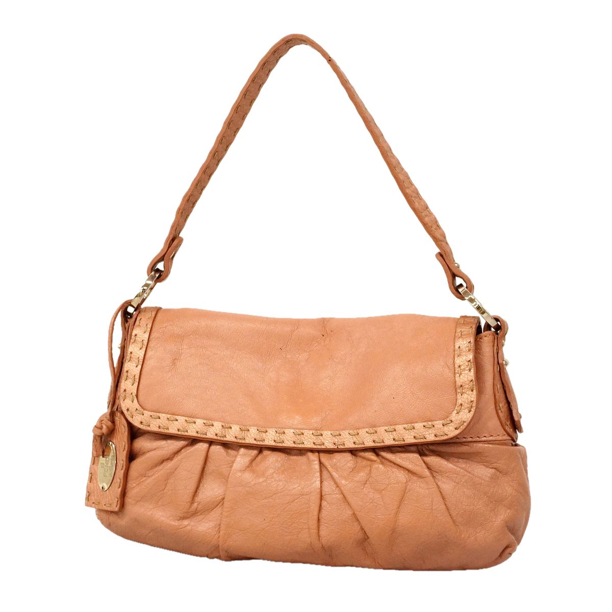 Fendi Shoulder Bag Selleria Leather Pink Beige Silver