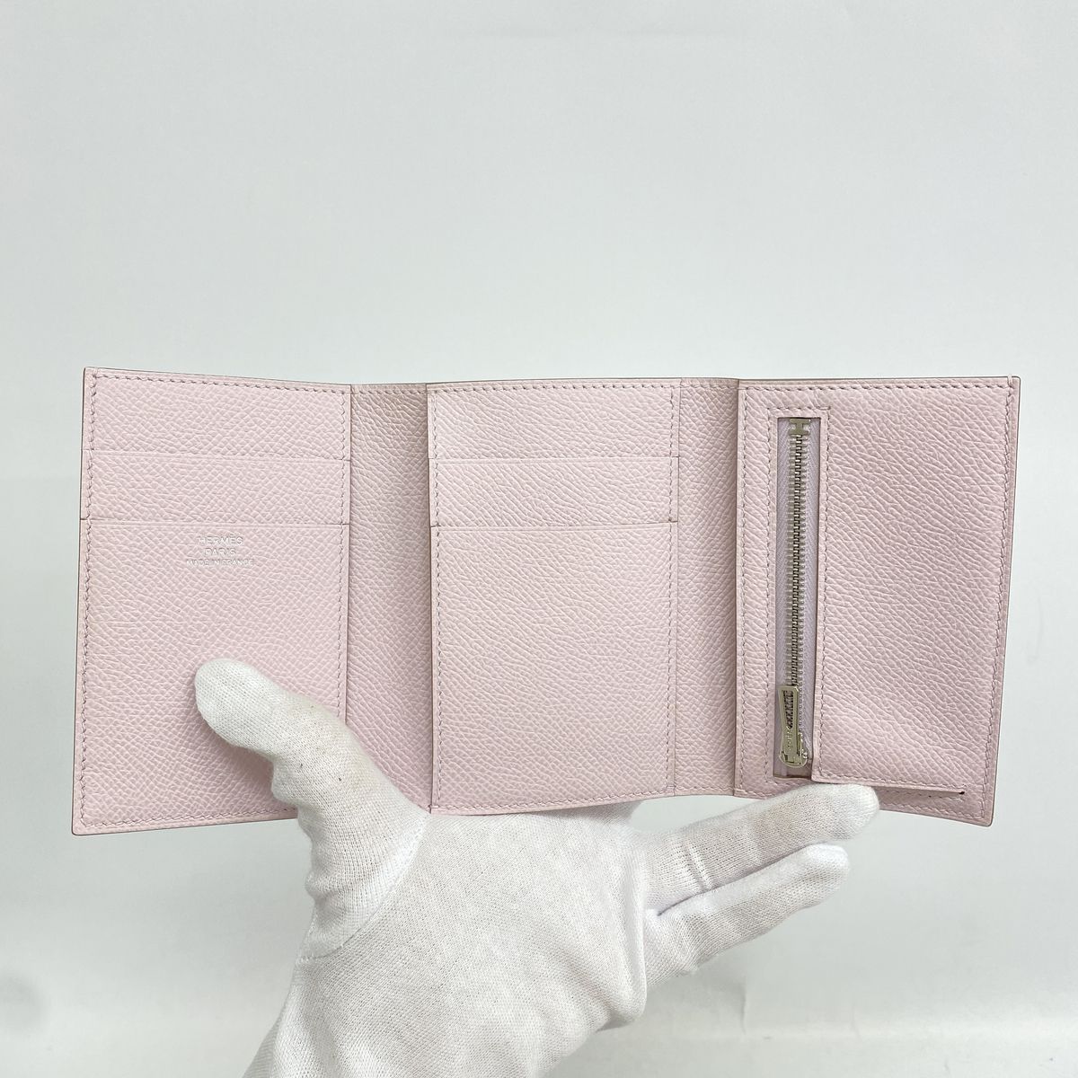 Hermes Trifold Wallet Bearn Combine Veau Epsom Mauve Pale Silver — view 3