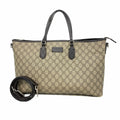 Gucci Tote Bag GG Supreme Beige Brown Silver 2-Way