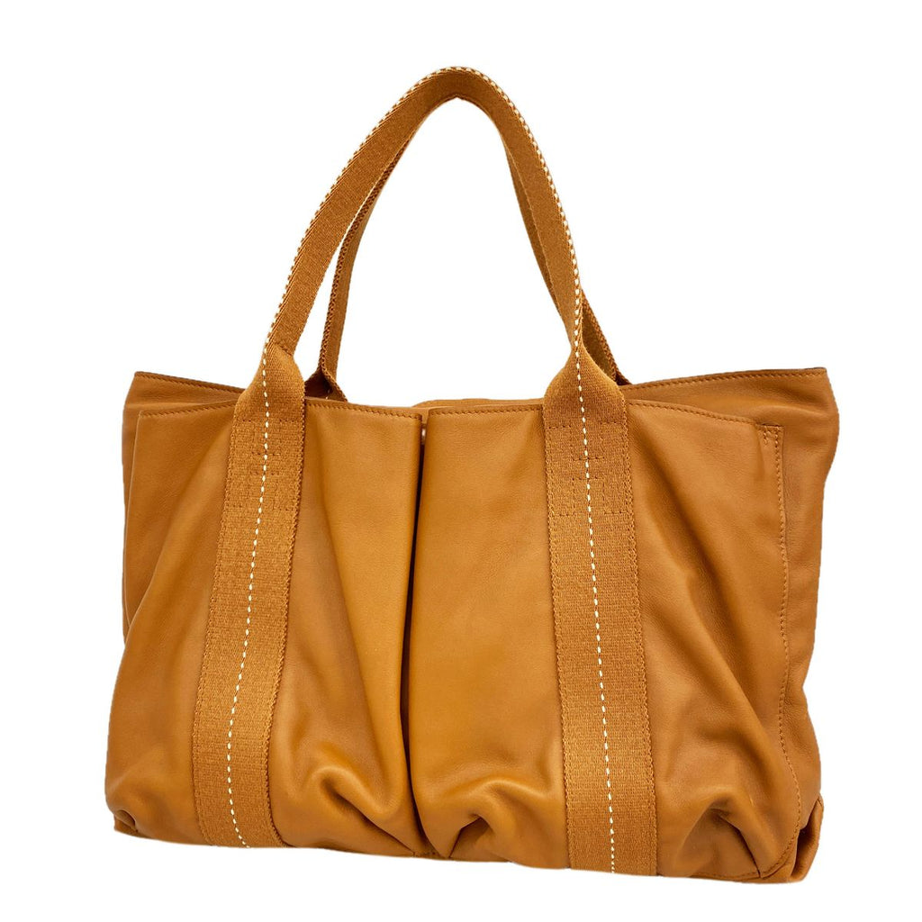 Hermes Tote Bag Caravan Horizontal Leather Brown Silver