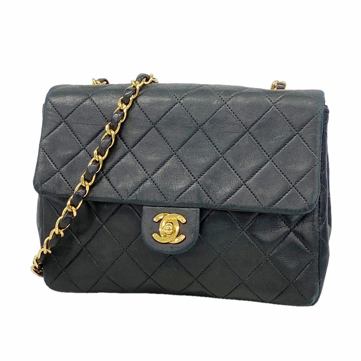 Chanel Shoulder Bag Quilted Lambskin Black Gold