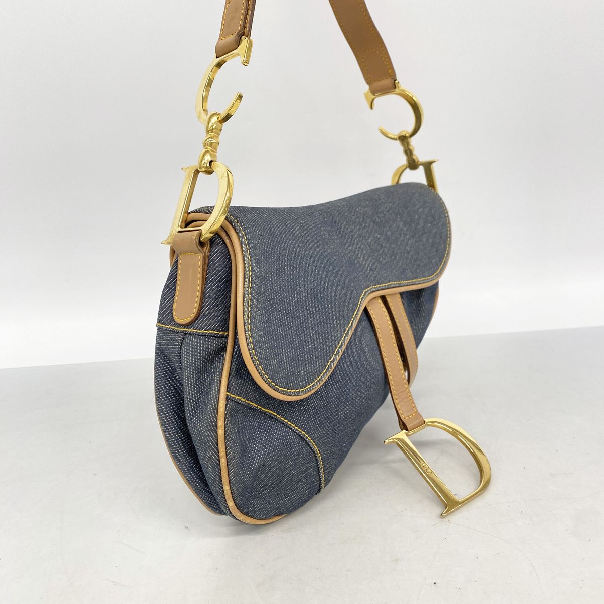 Dior Handbag Saddle Denim Blue Brown Gold — view 2