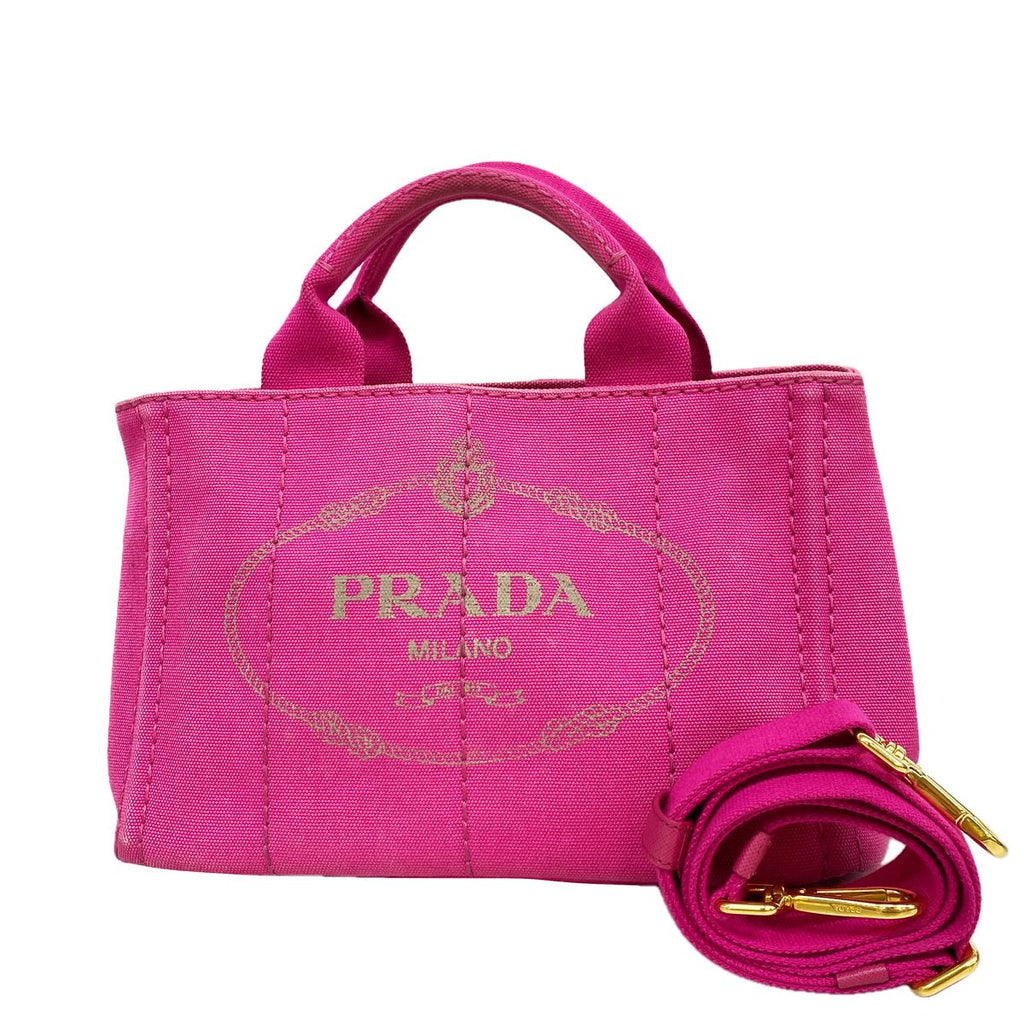 Prada Tote Bag Canapa Canvas Pink Gold 2-Way