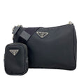 Prada Shoulder Bag Tessuto Nylon Black Silver
