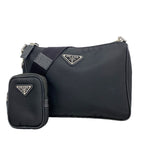 Prada Shoulder Bag Tessuto Nylon Black Silver