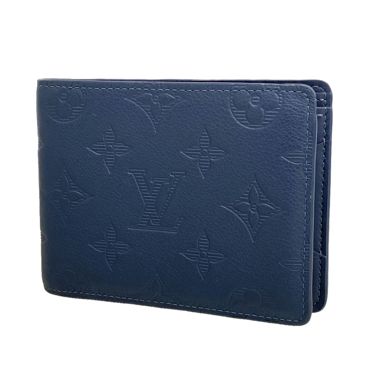 Louis Vuitton Billfold Monogram Shadow Portefeuille Multiple Navy Blue Wallet