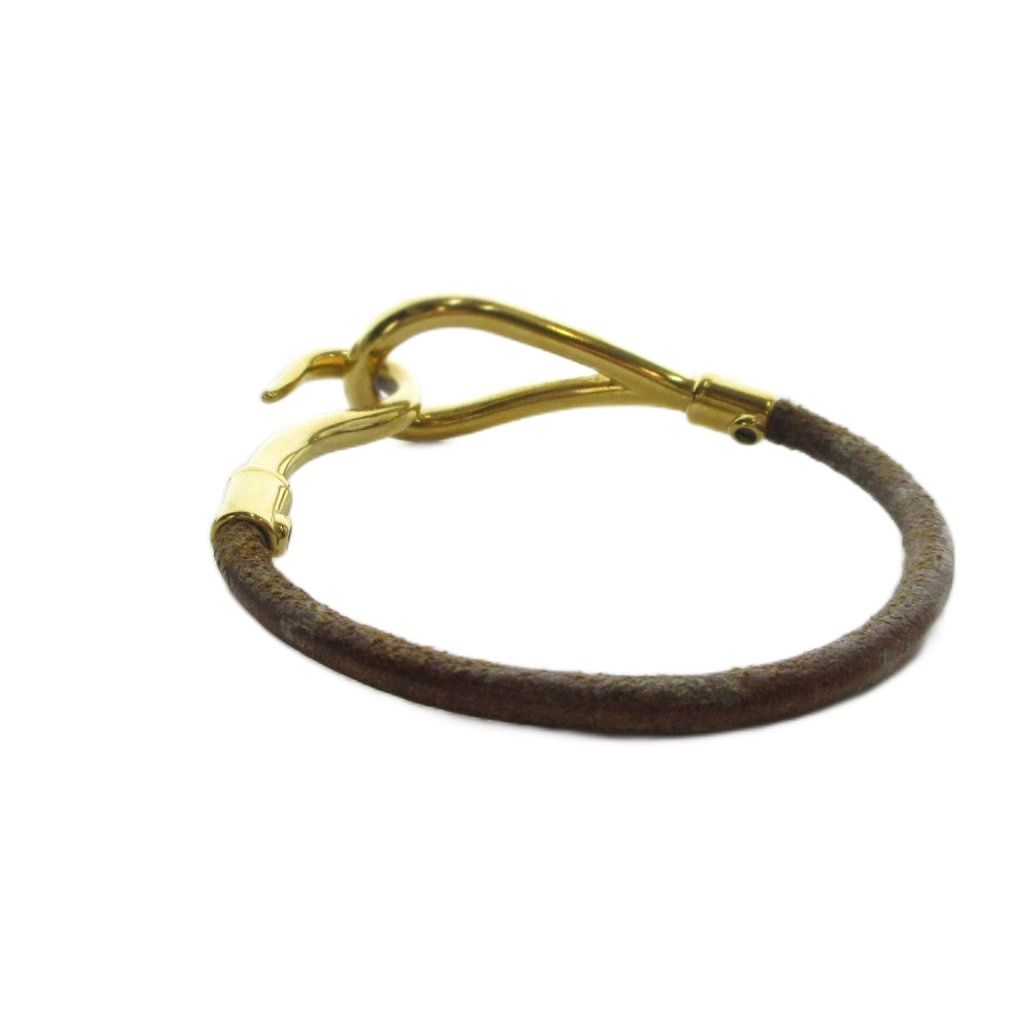 Hermes Jumbo Bracelet Bangle Logo Leather Brown Gold — view 3