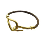 Hermes Jumbo Bracelet Bangle Logo Leather Brown Gold