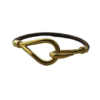 Hermes Jumbo Bracelet Bangle Logo Leather Brown Gold — view 2