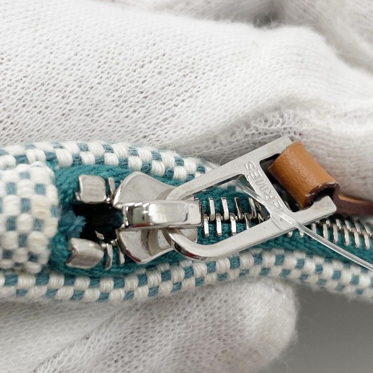 Hermes Pouch H Tissage Flat Blue Toile H Embroidery Silver — view 6