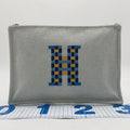 Hermes Pouch H Tissage Flat Blue Toile H Embroidery Silver