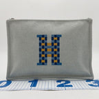 Hermes Pouch H Tissage Flat Blue Toile H Embroidery Silver