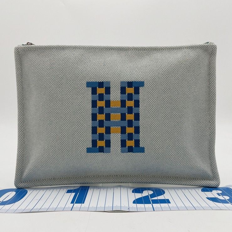 Hermes Pouch H Tissage Flat Blue Toile H Embroidery Silver