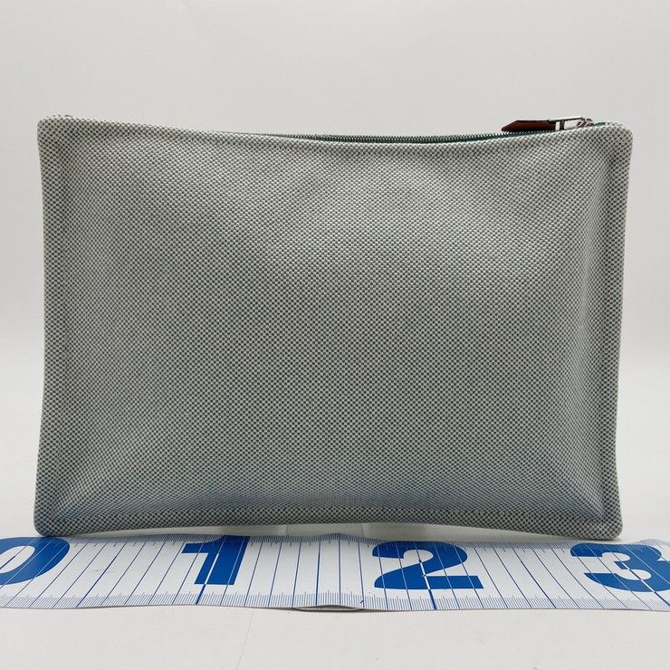 Hermes Pouch H Tissage Flat Blue Toile H Embroidery Silver — view 2